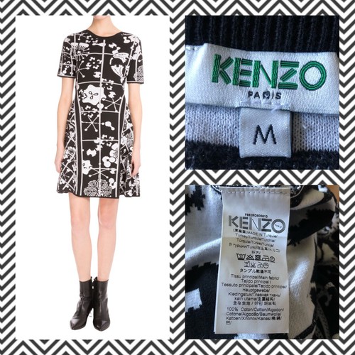 Mini Abito Kenzo Paris Taglia M In Jacquard Fiore Tanami Nero Bianco Donna
