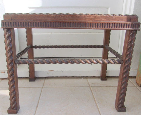 Vintage  Rectangular Twisted  Turned Wood Small Coffee  Side Table Cover