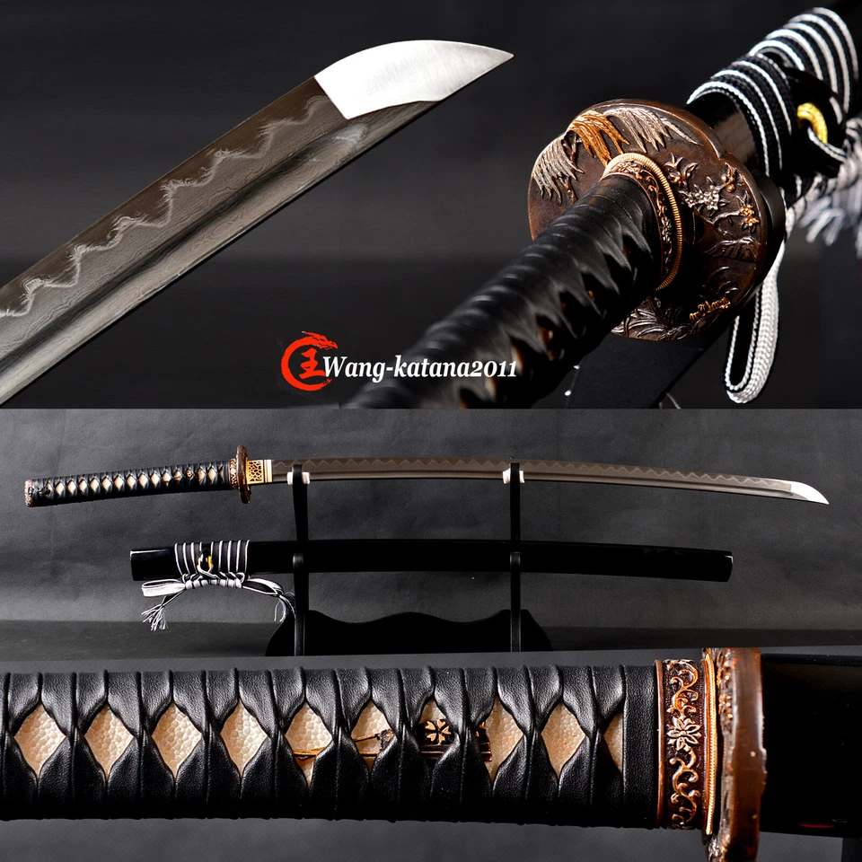 SJ SHI JIAN Clay Tempered Folded T10 Katana Sharp Japanese Samurai Sword Handmade Real Hamon