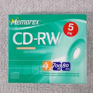 Memorex CD-RW 5 PK Rewritable 700mb 80 Min Audio Recording Time New - Sealed - Picture 1 of 3