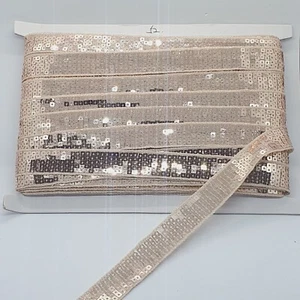 1m light gold/ champagne sequin braid trimming net ribbon 2.2cm - Picture 1 of 1