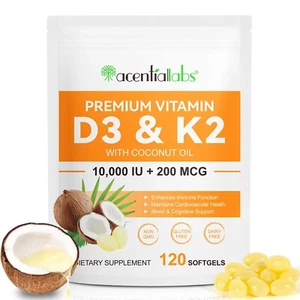 Premium Vitamin D3 10,0000IU K2 200mcg Bone Blood Heart Immune Support Strong - Picture 1 of 20