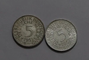 🧭 🇩🇪 GERMANY FEDERAL 5 MARK 1957 J + 1951 G BOTH SILVER B79 #3 III24 - Picture 1 of 2