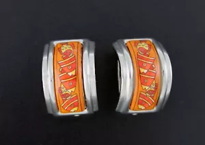 HERMES Cloisonne Silver Tone Koi Gold Fish Enamel Clip On Earrings - Picture 1 of 6