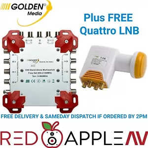 Golden Media 5×8 Stand-Alone 5 in 8 out Multiswitch With FREE 0.1dB Quattro LNB - Picture 1 of 3