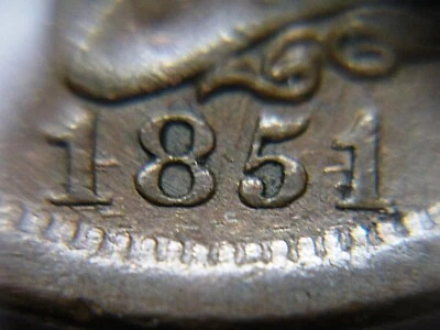 1851 Braided Hair Large Cent Repunched Date Newcomb 20 N-20 AU++     SF - Image 1 of 4