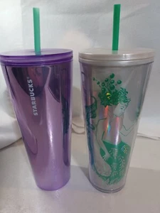 Starbucks Tumbler Cold Cup 24oz Tumbler's With Straws Grape Fame Purple, Mermaid - Picture 1 of 6