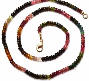 NATURAL GEM BRAZILIAN TOURMALINE 4MM SIZE FACETED RONDELLE BEADS NECKLACE 18" - Picture 1 of 4