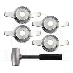 Zenith 2 Bar Cut Chrome Knock Off Spinner Caps for Lowriders, Set of 4 + Hammer - Picture 1 of 9