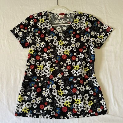 Blusa Médica Dickies Bolsillos Negra con Estampado de Flores Mujer Talla Pequeña Foto 1 de 4