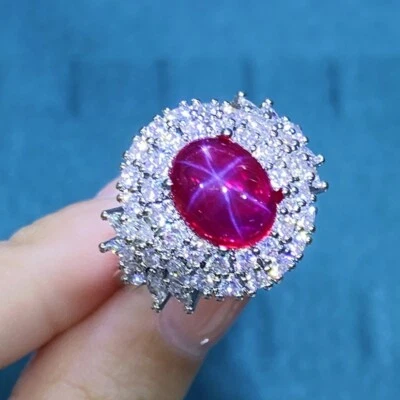 New 10mm Oval Ball Red Garnet Topaz Gemstone Luxury Silver Women Charm Ring - Immagine 1 di 4
