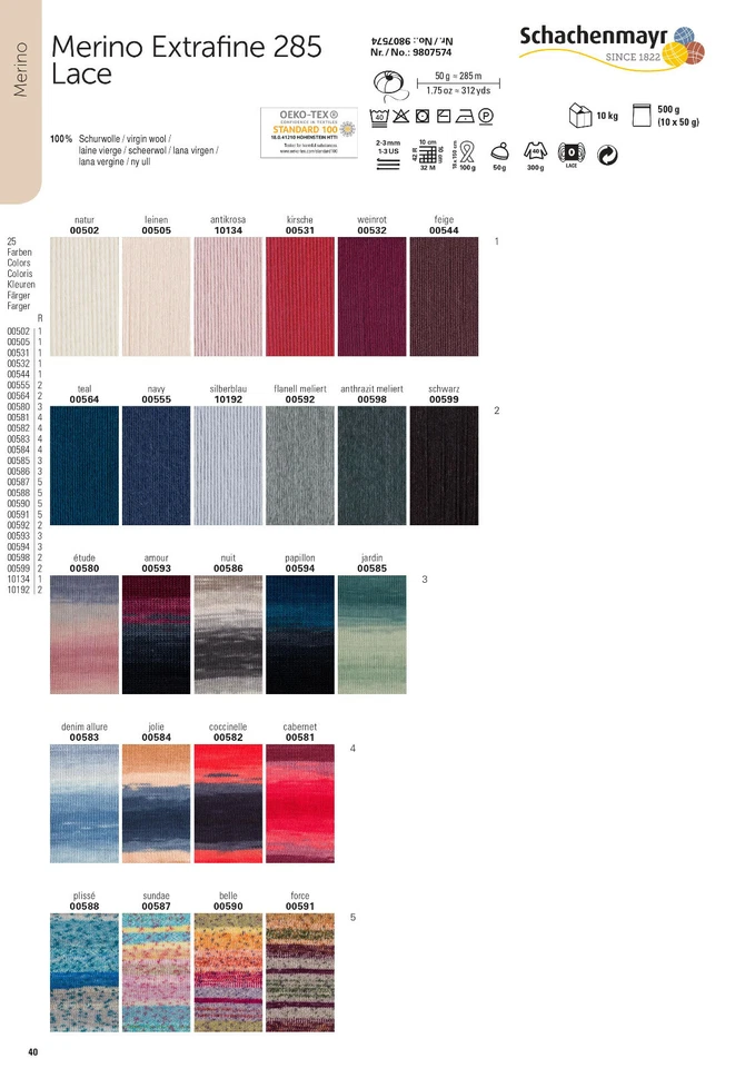 (145,00€/kg) *Merino Extrafine 285 Lace* Schachenmayr 50g Wolle, stricken - Bild 1 von 3