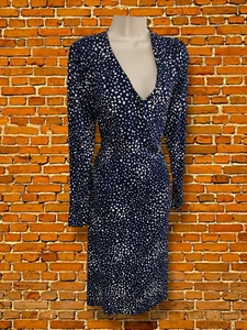 M&S COLLECTION SIZE UK 16L V-NECK FLARE DRESS NAVY JERSEY MIX LONG LENGTH SLEEVE - Picture 1 of 9