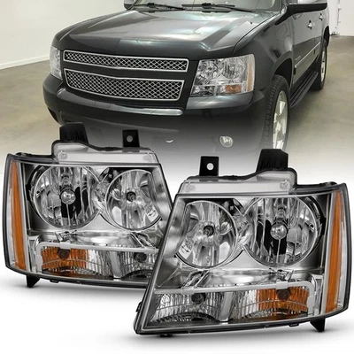 Conjunto de farol de lente transparente com refletor para 07-13 Chevy Suburban 2500 [cromo] - Imagem 1 de 4