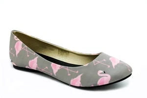 T.U.K. Ballerina A8873L Pink Flamingos On Grey Sublimation Print Flat - Picture 1 of 24
