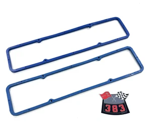 SBC valve cover gaskets X-THICK Rubber Steel Core Blue Improved 383 flag free - Picture 1 of 5