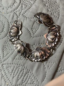 Vintage Danecraft Felch Sterling Silver Lotus Water Lily Link 8" Bracelet - Picture 1 of 5