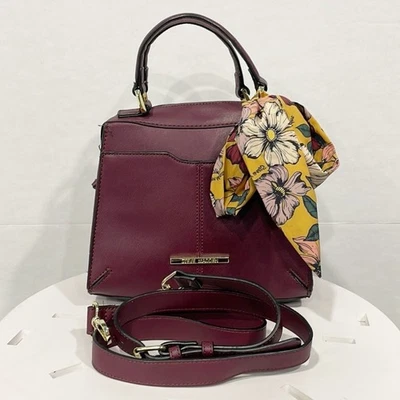 Steve Madden Breese Satchel Bag Handbag Crossbody Strap Faux Leather Wine Scarf - Image 1 of 4