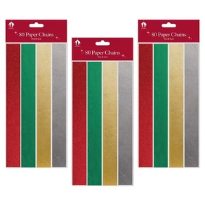 240 Christmas Foil Printed Paper Chains Self Adhesive Shiny Xmas Party Decor - Picture 1 of 2