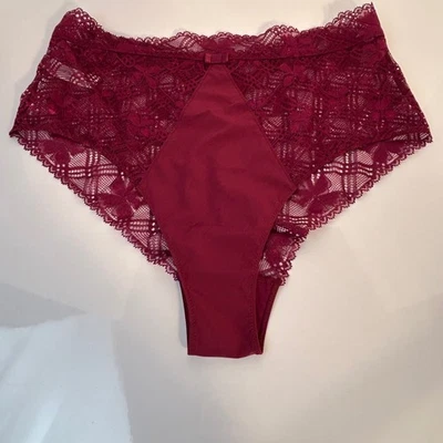 Трусики Simone Perele бордовые кружевные с высокой талией размер M 8-10 - Изображение 1 из 4