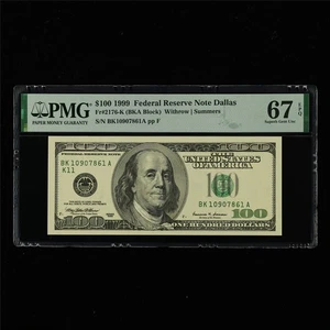 1999 Federal Reserve Note Dallas 100 Dollars Fr#2176-K PMG 67 EPQ Superb Gem UNC - Picture 1 of 4