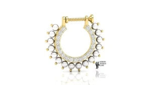 Natural Pearl With Natural Diamond Nose Ring - Picture 1 of 6