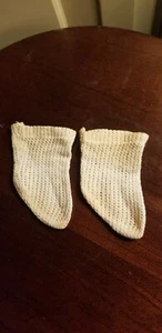 ANTIQUE FRENCH LACE OPEN WEAVE IVORY DOLL SOCKS 3.25” tall. 2.25” at top band - Picture 1 of 4