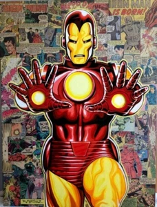 Iron Man Marvel Comic Book Artwork Collage Portrait Tribute Fine Art Mini-Canvas - Picture 1 of 1