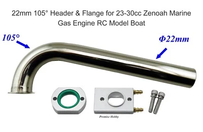 105 Degree Header & Flange for 23-30cc Zenoah Marine Gas Engine RC Model Boats - Image 1 of 4