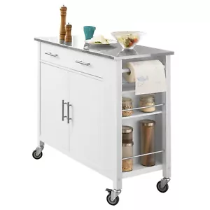 SoBuy Design Küchenwagen mit Edelstahlplatte Kücheninsel Küchenschrank FKW108-W - Bild 1 von 9