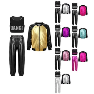 Kids Girls Tracksuit Workout Jacket And Pants Jogger Crop Top With Trousers - Picture 1 of 22