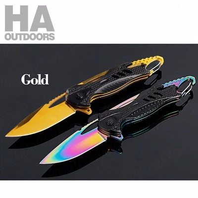 Folding Camping Knife Pocket Survival Tactical Hunting Sharp Fishing Gift Gold - image 1 of 4