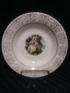 Triumph Limoges Love Seat S280 22K Gold Colonial Couple Rimmed Soup Bowl(s) - Picture 1 of 6