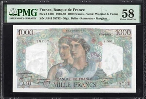 France 1000 Francs P130b 1948-50 PMG58 aUNC Banknote French Currency BEAUTIFUL - Bild 1 von 2