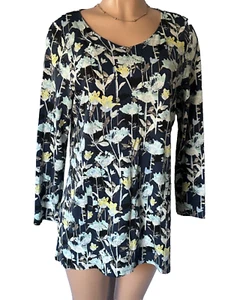PURE JILL by J. JILL Tunic Top Women LARGE Floral Long Sleeve Kangaroo Pocket - Picture 1 of 8