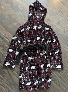 Cuddl Duds Kid's Moose Polar Bear Xmas Hooded Belted Robe Loungewear Size M 8/10 - Picture 1 of 3