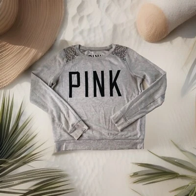 Sudadera Victoria's Secret Rosa Logo con Estampado de Leopardo Hombros Talla Pequeña Foto 1 de 4