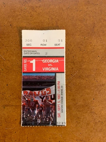 1987 Georgia Bulldogs v Virginia Cavaliers Football Ticket Rodney Hampton Debut Cover