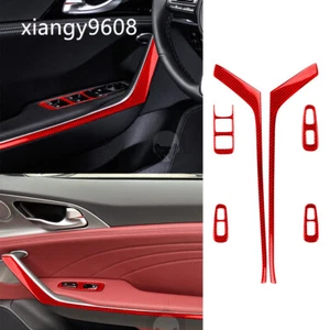 6×Red Carbon Fiber Window Lift Switch &Door Panel Set Trim For Kia Stinger 2019+ - Foto 1 di 9