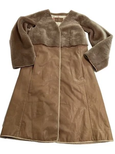 DROMe Leather and Shearling Longline Coat in Brown - Picture 1 of 5