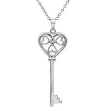 Diamond Key to Her Heart Pendant-Necklace in Sterling Silver