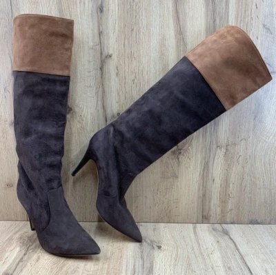 Kate Spade Lucie Long Boots Women's Size 9.5B Brown Two Tone Suede Leather Heels - Image 1 of 4