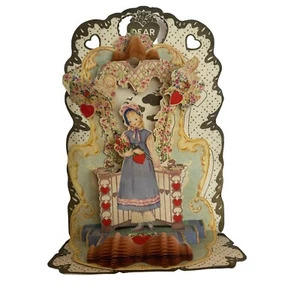 Vintage 1920s Valentine Day Card Die Cut Mechanical Pop-Up 3D - Beautiful! - Picture 1 of 10