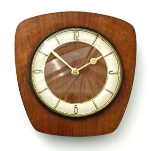 Vintage 22cm Garant Wall Clock - German Retro 1970s Mid Century Clock Wooden - Picture 1 of 4