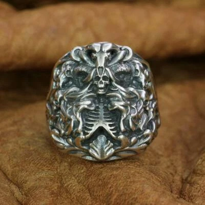 925 Sterling Silver Dark Banshee Skull Ring Mens Punk Ring TA259A US 7 to 15 - Image 1 of 4