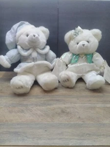 Snowflake Teddy Bear 20"Dan Dee White Plush 2003 Blue Cap/ Jacket Boy & Girl New - Picture 1 of 10