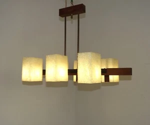 Stylish 6 Light Vintage Retro 1960s Scandinavian Teak & Brass Chandelier 4444 - Picture 1 of 12