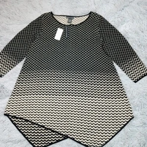 Chelsea & Theodore Shirt Womens L Black Gold Ombre Sparkly Blouse Comfort New - Picture 1 of 10