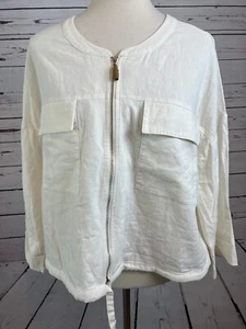 Marc New York Shirt Womens Blouse size Medium Linen Blend Full Zip Shirt NWT - Picture 1 of 11