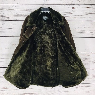 Vintage Lucky Brand Corduroy Jacket Coat Mens XL Faux Fur Lined Heavy Warm Brown - Image 1 of 4